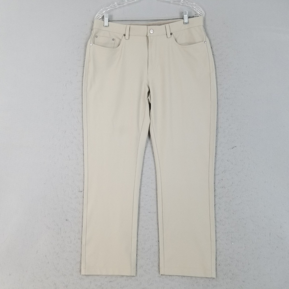 Greg Norman Golf Pants Men 32x29 Beige Performance Stretch 5-Pocket Flat Front